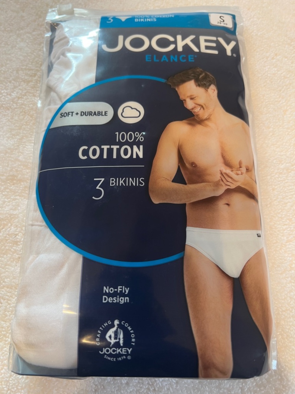 Jockey Elance 100% White Cotton Briefs 3 Pack No-Fly Design Size S MSRP: $19.50